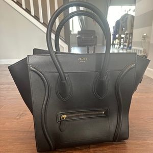 Celine Micro Luggage Handbag in Drummed Calfskin.